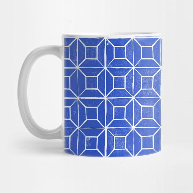 Geometric Lino - Cobalt blue by crumpetsandcrabsticks